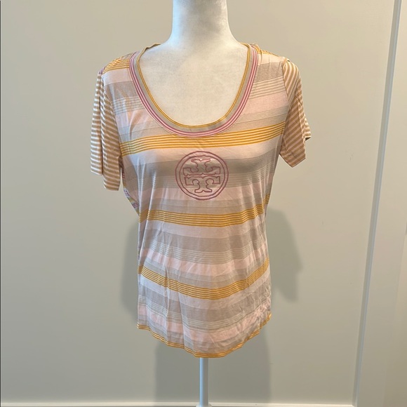 Tory Burch Tops - Tory Burch Striped Pima Cotton Logo Tee Sz M